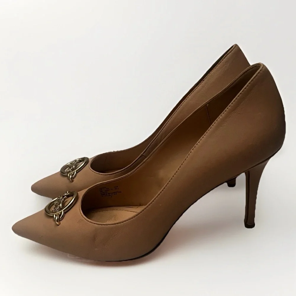 COACH Audrey 90 Leather Pump‎ Pointed Toe 3.25” Designer Heels Womens Sz 9 Nude
